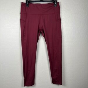 KORSA Womens‎ Burgundy Athletic Leggings Pockets Mid Rise Size L Activewear